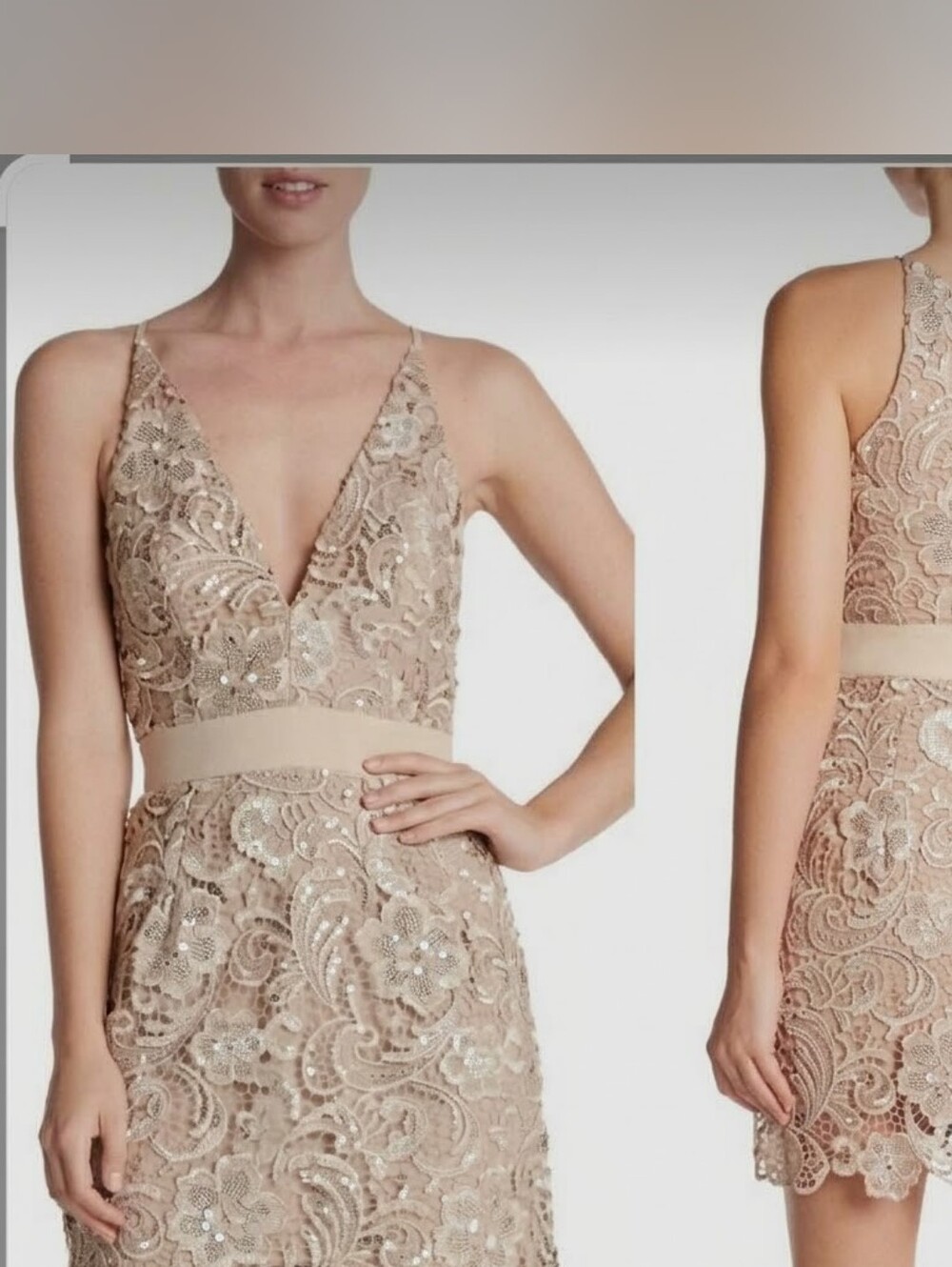 Dress The Population V-Neck Lace Cocktail Dress, nude, Tags On, never worn